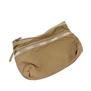Vintage LeSportsac Bag Tan With White Logo Nylon Made In USA Zipper Pouch